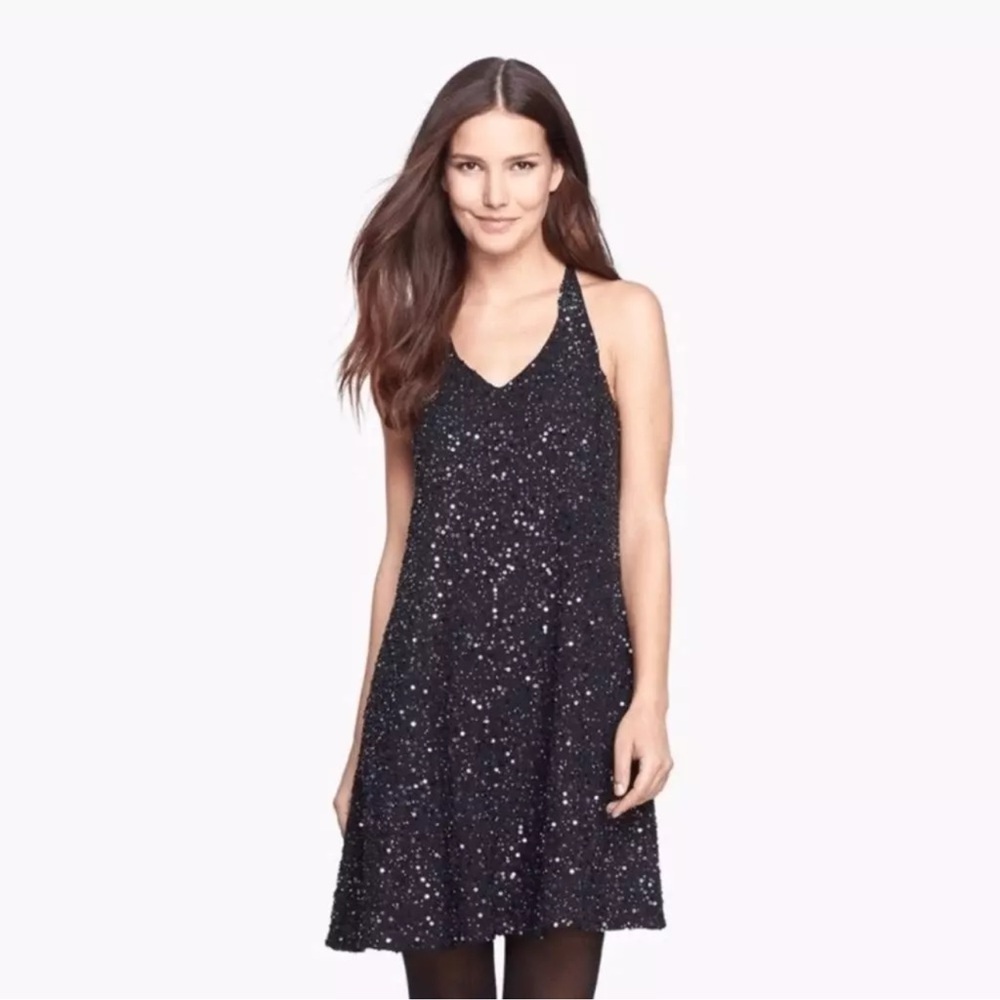 Eileen Fisher Black Sequin Silk Dress Sz L